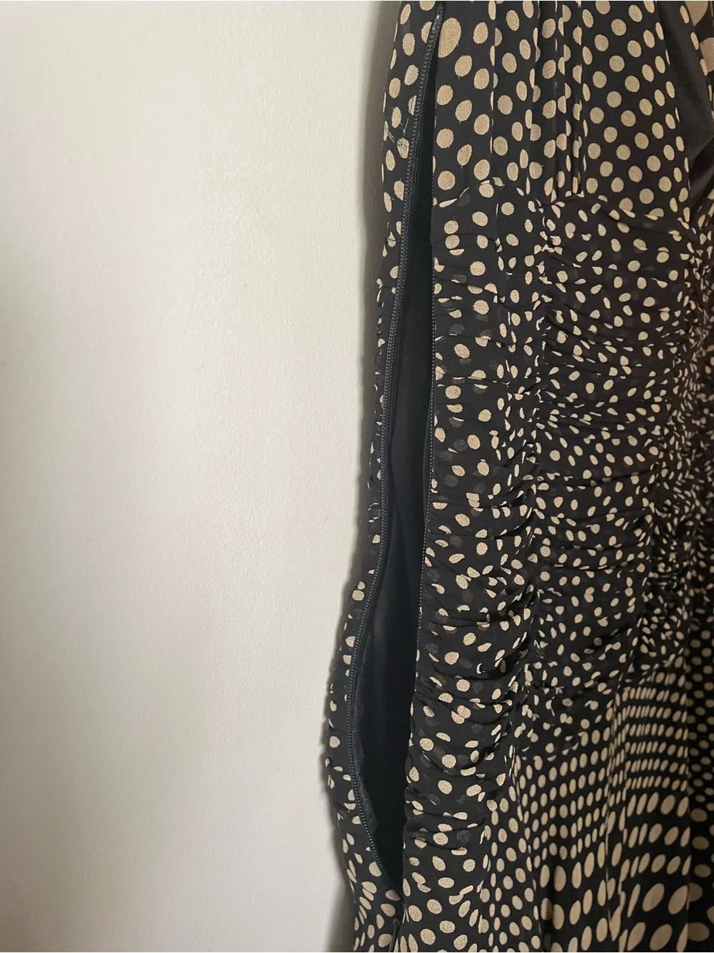 Black and Cream Polka-Dot Midi Dress with V-Neck - Picture 3 of 3